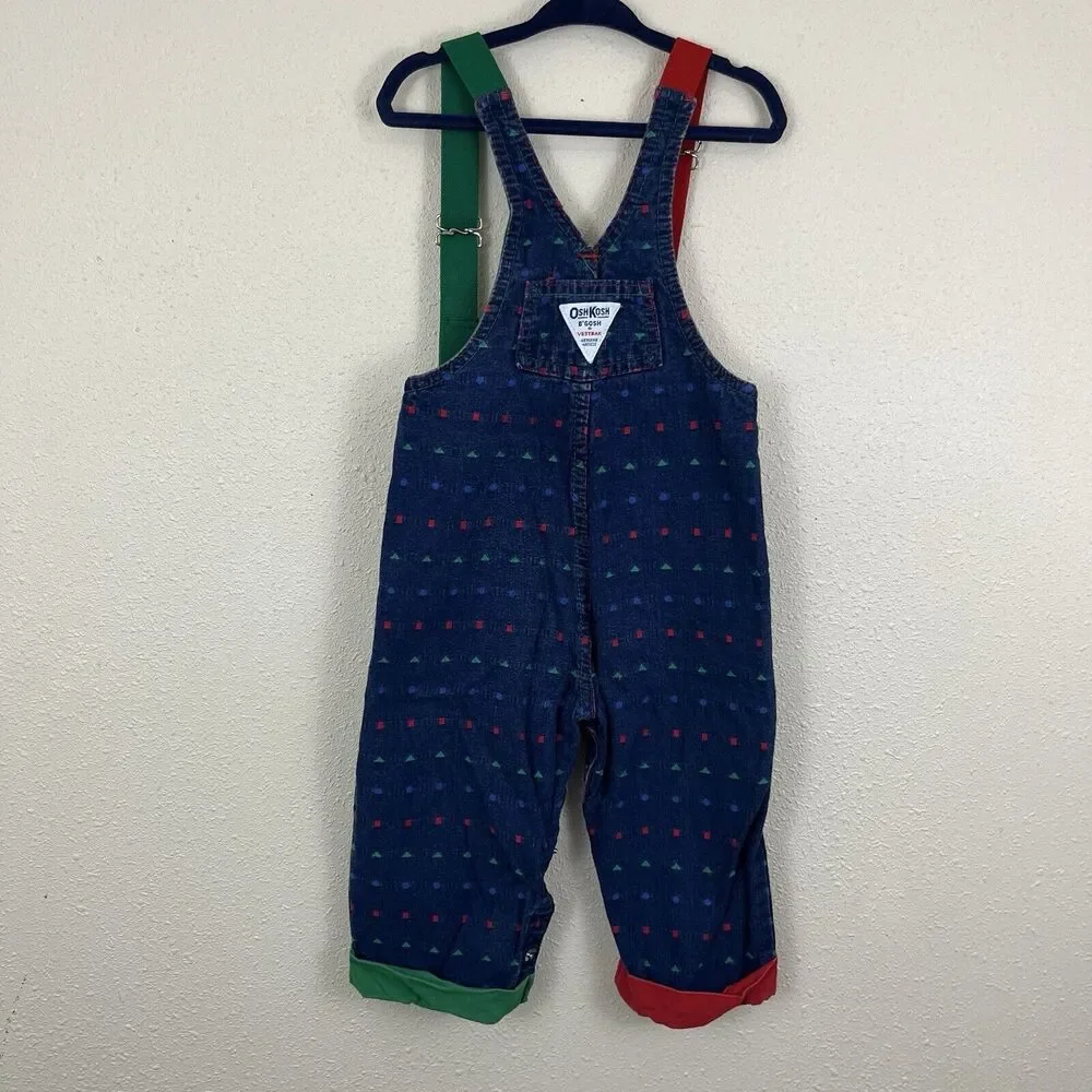 Oshkosh Vintage Colorblock Suspender Denim Overalls Vestbak Unisex Baby 24 Month